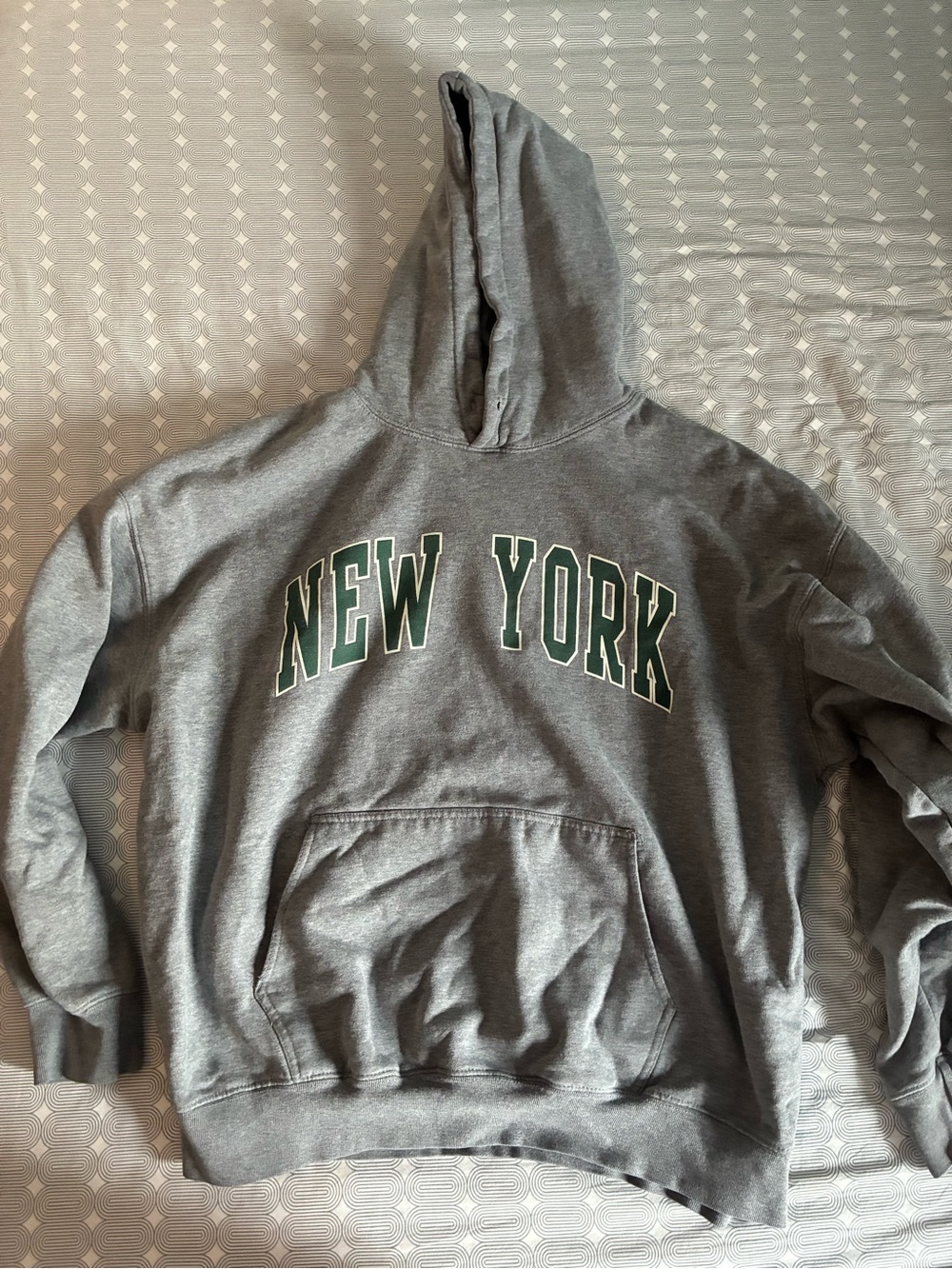 Brandy Melville Gray Hoodie with Green "NEW YORK" Print